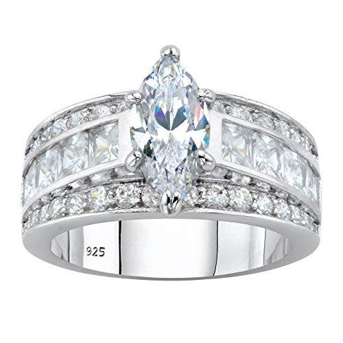 Platinum over Sterling Silver Marquise Cut and Princess Cut Cubic Zirconia Engagement Ring