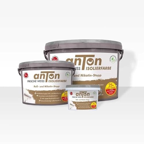 Anton Ruß- und Nikotin Isolierfarbe 8,75Kg | Geruchsbindend | deckt beim ersten Anstrich | Spezialfarbe zum Abdecken von Ruß-und Nikotinflecken | 35-40m² | auch für Kachel- und Kaminöfen