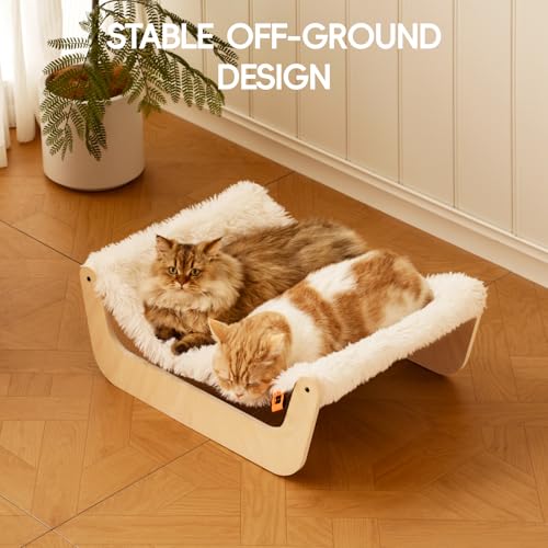 MEWOOFUN Katzenbett, Katzenbett Flauschig Hängematte Katze, Katzenbetten für Indoor-Katzen, Katzenhängematte aus Holz 58 x 44 x 22.5 cm, geeignet für Katzen, Hunde, Kaninchen, Kätzchen und Kleintiere