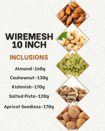 Image of Browntree WireMesh Basket-10 inch(5 in 1)-750g| Unique Dry Fruit Gift Hamper | Cashews, Almonds, Raisins, Pista, Apricot Seedless | Fresh & Healthy Dry Fruits and Nuts for Coworkers, Relatives, and Friends | Ideal gift box for all celebration | Corporate Giftbox