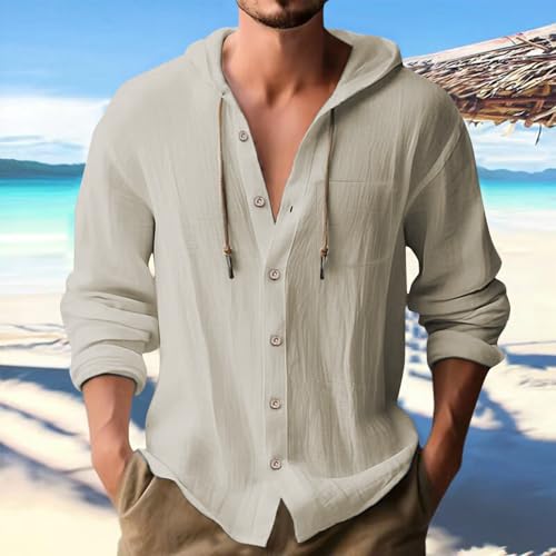 Guayabera Shirts for Men Cotton Linen Tropical Hoodies Button Down Holiday Casual Hawaiian Long Sleeve Loose Tops2