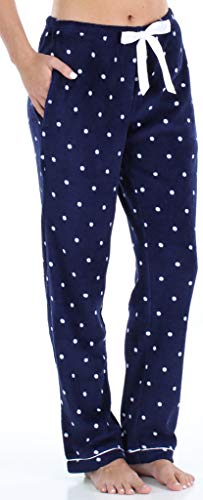 Pajamamania Women's Fleece Pajama Pants With Satin Drawstring, Navy And White Polka Dot, 2X #TOP2