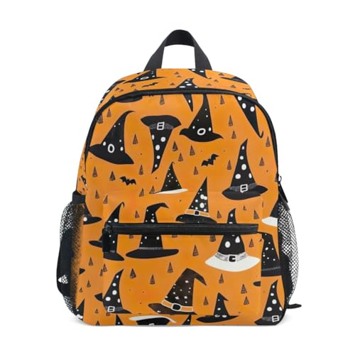 CHIFIGNO Mochila infantil Pantera Negra, mochila infantil durável pré-escolar com amplo armazenamento, apito de segurança, P, Bonitos chapéus de bruxa laranja, Small