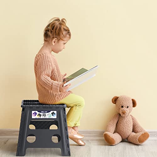 Image of Delxo Folding Step Stool 13 inch Height Heavy Duty Foldable Step Stools for Adults and Kids,Kitchen Small Collapsible Fold Up Stepping Stool 1 Pack in Grey Dotted Texture