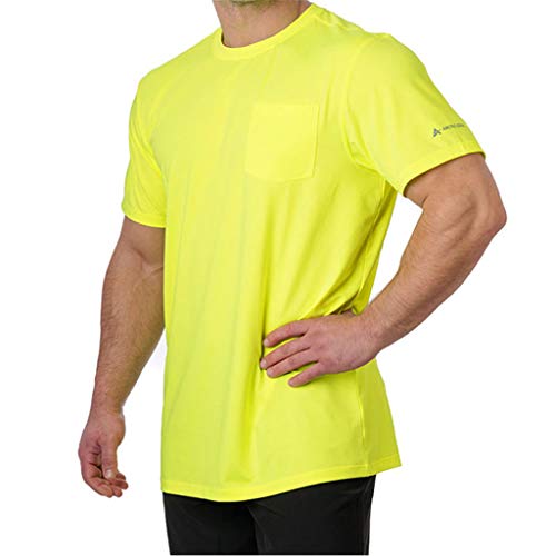 Arctic Cool Mens Crew Neck Instant Cooling Pocket Workwear Moisture Wicking Performance UPF 50+ Sun Protection Short Sleeve Shirt | Lightweight Breathable Tshirt for Work, Safety Yellow, XXXXL