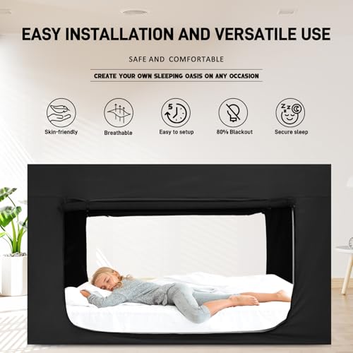 Quinnsus Bed Tent Bed Canopy Queen Size Tents for Adult and Kids - Portable Sleeping Bed Tents 80% Blackout with 4 Doors Breathable Private Space Tents(Mattress Not Included) - Image 4