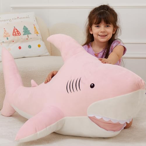 Image of MorisMos 51inch Giant Shark Stuffed Animal, Large Shark Plush Toy Pillow Gift for Kids, Girlfriend, Pink