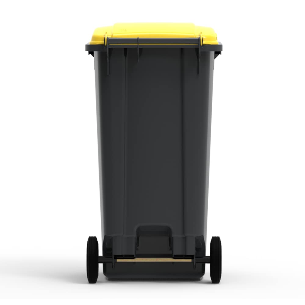 ESE France Conteneur Poubelle à déchets 2 roues - 360L - Robuste et Économique - 100% Recyclé - Gris avec Couvercle Jaune - Fabriqué en France