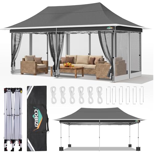 Image of COBIZI 12x20 Pop up Canopy Tent - Gazebo, Party Tents for Parties, Carpas para Fiestas, Large Outdoor Popup Patio Screened Gazebos, Shelter Tents with Net for Backyard, Commercial,Darkgrey