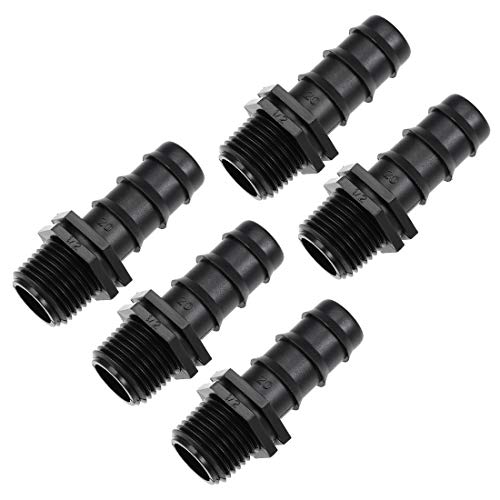 uxcell Barb Drip Pipe Connector 1/2BSPF Male Thread 20PE Hose Fitting for Garden Agricultural Irrigation System, Plastic 5pcs
