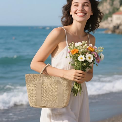 Bolso playero de palma para mujer miniatura 2
