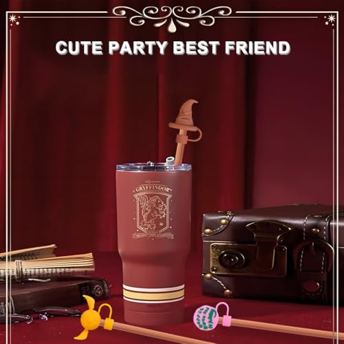 Image of HASTHIP 3Pcs Silicone Straw Caps, Fun Magic Themed Drink Toppers, Dustproof Caps Cover with Anti-Lost Loop, Reusable Straws Lids, Straw Caps for 10mm Dia Straws