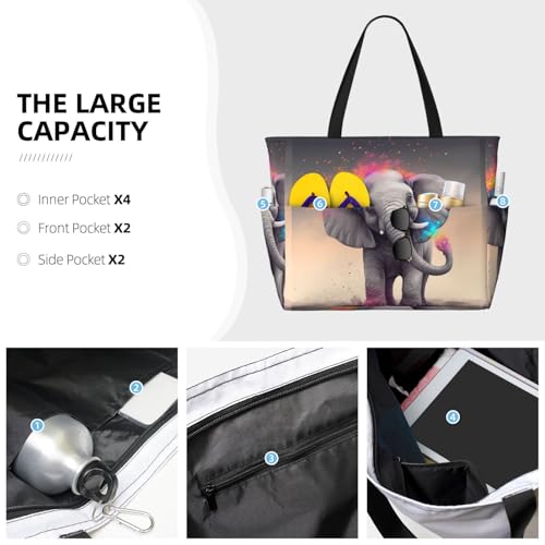 Beach Bags For Women Large Waterproof Sandproof Beach Tote Bag Lightweight Zipper Carry On Bag Animal Cartoon Elephant Pool Bag For Gym Travel Vocation3