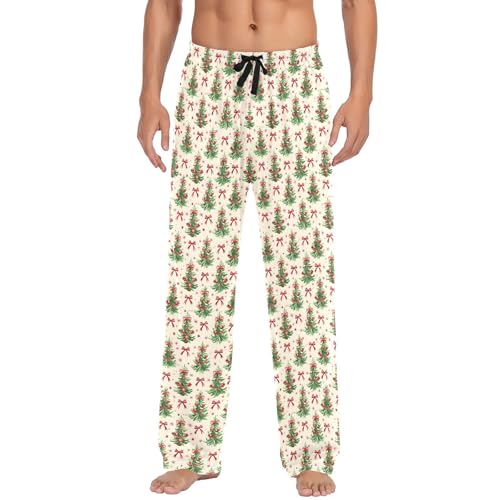 Mens Cotton Pajama Pants Sleep Lounge Pj Bottoms Sleepwear with Pockets Drawstring S Tree Butterfly2