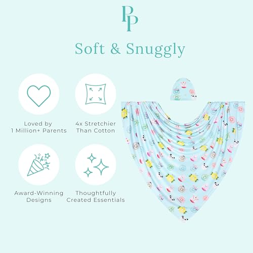 Image of Posh Peanut Swaddle Blanket & Headband Set - Viscose from Bamboo Stretchy Baby Swaddle for Newborn Girls, Receiving Blanket or Nursing Cover