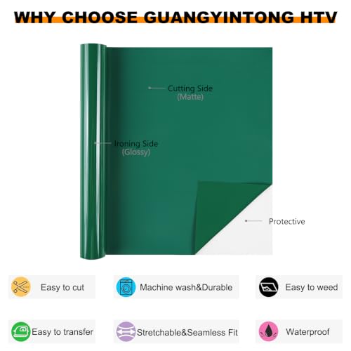 Image of guangyintong Heat Transfer Vinyl 12 inch x 55ft Green Iron on Vinyl