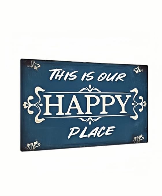 Vintage "This Is Our Happy Place" Sign – Metal Decorative Plaque for Home, Kitchen, Bedroom, Cafe, and Park – 8x12 Inches
