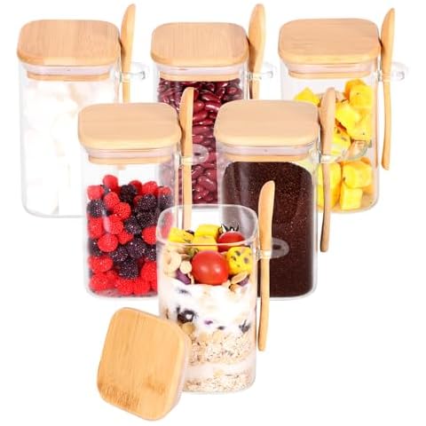 CZFWin 13 OZ Tea Containers for Loose Tea, Set of 6Tea Jars for Loose Tea, Glass Jars with Lids and Spoons, Sugar Container with Spoon Coffee Bar Cover