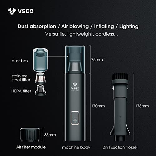 VSGO Portable Vacuum Cleaner Handheld Camper Car Vacuum Cleaner,16000pa Large Suction with Front and Rear Lighting, Compatible for Cleaning of Car Interior,Exquisite Camping, Air Cushion Inflatable