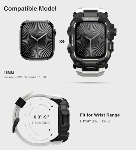 Image of ULTIMAL Rugged Case with Band for Apple Watch 46mm,Compatible with Apple Watch Series 11 /10, Military Grade Shockproof Bumper Cover for iWatch Tactical Band Men (46mm,White)