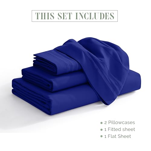 Elegant Comfort Luxury 1500 Premium Hotel Quality Microfiber 4-Piece Sheet Set- Soft, All Around Elastic 18-24 Inches Deep Fitted Sheet - Extra Deep Pocket Sheets, Queen, Royal Blue