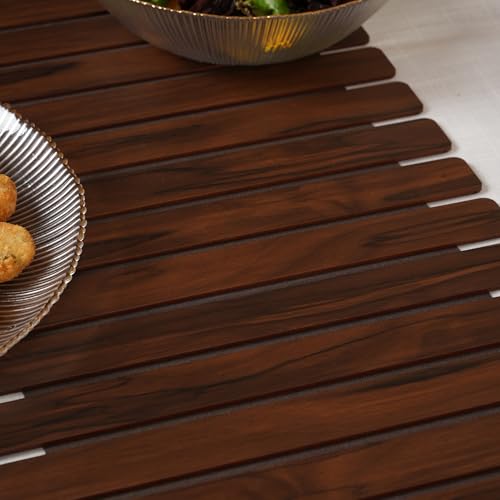 Image of HOME 360 Modern Slat Table Runner | Decorative Finish MDF Slats with Intricate Cut-Out Patterns | 14X72 Inches | Rollable Table Centerpiece for Dining Room, Kitchen | (Darkbrown 1, 14X72 INCH)