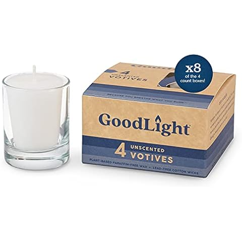 GoodLight Paraffin-Free Votive Candles, Vegan Palm Wax, Clean-Burning and All-Natural Votive White Candles | 15-Hour Burn Time (32 Unscented Votive Candles) Cover