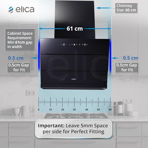 Image of Elica 60cm 1350 m3 /hr Filterless Autoclean Angular Kitchen Chimney with 15 Years Motor & 5 Years Comprehensive Warranty | EFL 3V 601 HAC LTW MS NERO | Black | Touch + Motion Sensor Control | Slant