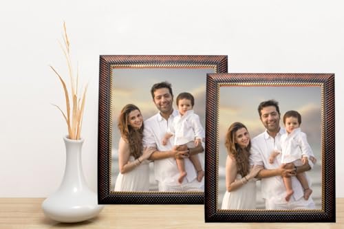 Image of photo frame for wall decor /Tabletop /Wall hanging Synthetic wood for Bedroom, Office Desk, Living Room, birthday, gift tiems (10 x 10 inch) chatai pattern brown color