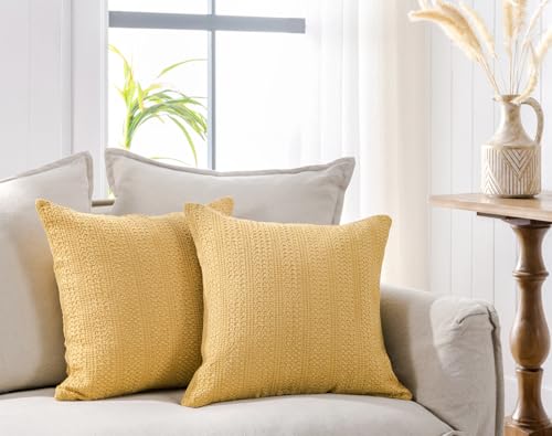 Image of 26x26 Pillow Covers Boho Euro Shams Set of 2 Decorative Throw Pillow Covers Cotton Large Square Pillowcase for Couch Bed, Yellow