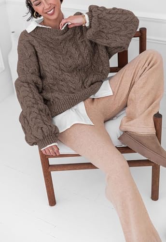 Image of PRETTYGARDEN Womens Sweaters Spring 2026 Cable Knit Long Sleeve Crewneck Oversized Sweater Chunky Pullover Loose Outfits