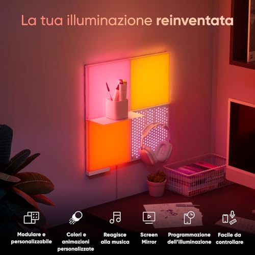 Pacchetto di Espansione Blocks | 2 Quadrati (Richiede Kit Iniziale), Pannelli Decorativi RGBW per Pareti, Luce Diffusa Temperatura Colore regolabile 2700K a 6500K (23,1 x 23,1 cm ciascuno) - Illuminazione - Immagine 1