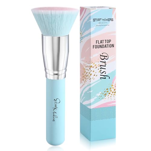 Makeup Brushes Foundation Brush for Liquid Makeup, Flat Top Kabuki Foundation Brush Premium Make up Brushes Liquid Blending Mineral Powder Buffing Stippling Flawless Face Brush Makeup Tools(Blue)