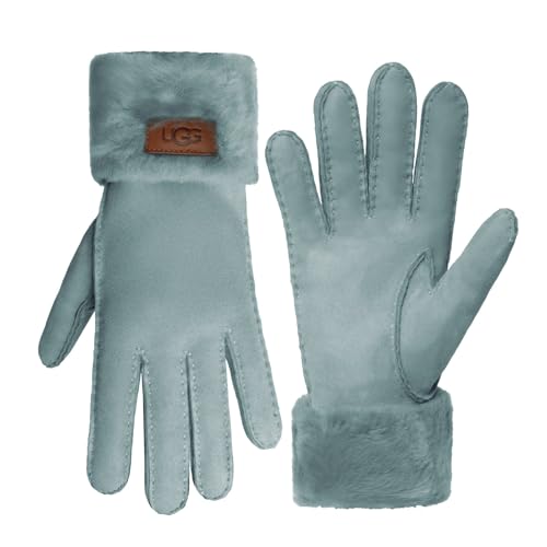 UGG Womens Turn Cuff Glove with Genuine Sheepskin Warmth Cozy Turned Cuff Design Handcrafted Stitched Edges Signature Logo Patch and Chic Finish Grey Mist Small