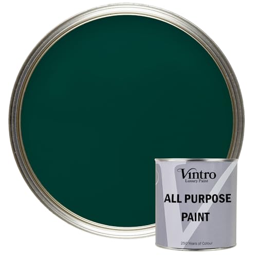 Vintro Paint - All Purpose Paint. Multi-Surface Matt Paint For Indoor/Outdoor Use. Wood Walls Doors Cabinets Metal Plastic Masonry Furniture Glass Tiles Radiators & Pipes. 250ml (Dark Green)
