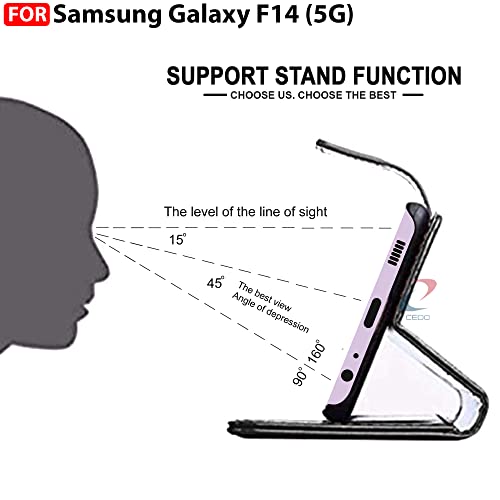 Image of CEDO Flip Cover for Samsung Galaxy F14 (5G) | Leather Finish | Inside Pockets & Inbuilt Stand | Shockproof Wallet Style Magnetic Closure Back Case Flipcover (Black)