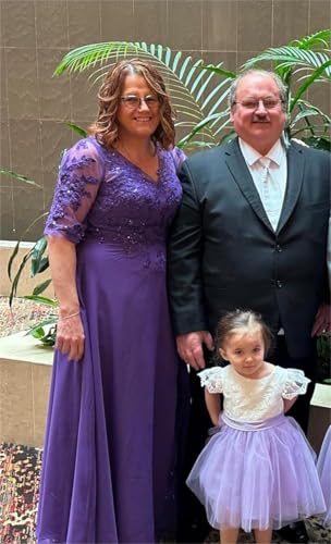 3/4 Sleeve Mother of The Bride Dresses Plus Size - Lace Chiffon V-Neck Long Mother of The Groom Dresses for Women4