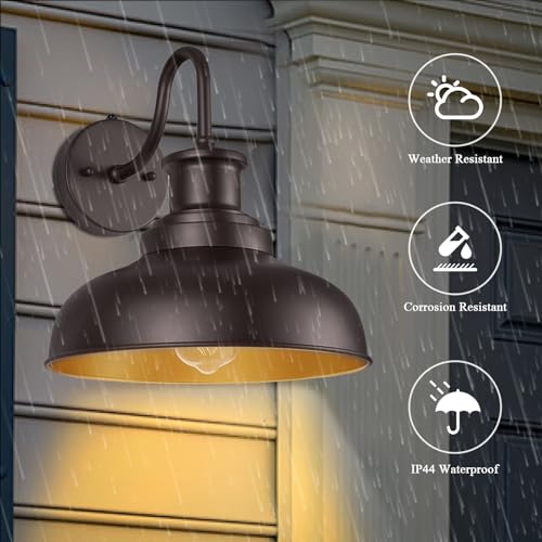 Image of Dusk to Dawn Outdoor Barn Lights Outdoor Wall Sconces Farmhouse Exterior Wall Mount Light Vintage Outside Lighting Fixture Industrial Bronze Lantern for Porch Garage Shed Patio, 2 Pack