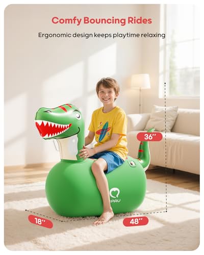 QPAU Inflatable Bouncy Dinosaur Toys 2 PCS with Hand Pump, Heavy Duty Giant Bouncy Pal, 220lbs Load Capacity, Ride On Bouncy Animal Hopper Toy, Indoor Outdoor Bouncers for Kids Girls Boys Ages 5+ - Image 3