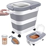 DDMOMMY 23-25 Lbs Airtight Dog Food Storage Container,Collapsible Dog Food Container with Lid,Wheels,Handle,Large Pet food storage Container with Scoop,Small Food Container for Dog Cat