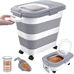 23-25 Lbs Airtight Dog Food Storage Container,Collapsible Dog Food Container with Lid,Wheels,Handle,Large Pet food storage Container with Scoop,Small Food Container for Dog Cat