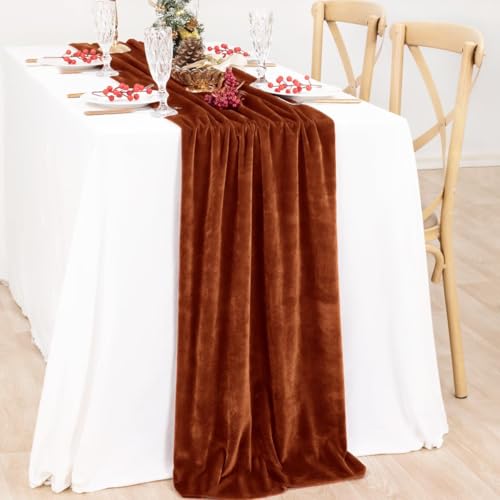 Image of MLMC Velvet Table Runner 10ft Luxury Velvet Fabric Elegant Table Decorations 20x120 Inches for Wedding Anniversary Romantic Dinner Holiday Kitchen and Dining Table Decor, 2 Pack, Terracotta