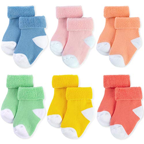 JAKIDAR 6-Pack Baby Girl Socks Thick Wool Socks for Baby Cotton Warm Newborn Socks, Green&Blue, 0-3 Months