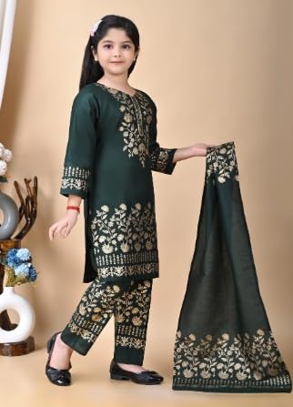 Image of Girl's Rayon Ethnic Wear Embroidered Kurta Set with Dupatta