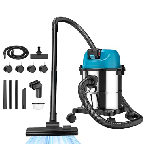 Nass-Trockensauger für Makita Akku 18V, 15L Industriestaubsauger Edelstahl, 1200W Aschesauger, Akku-Nass-Trockensauger mit Boden- und Fugendüse,Schlauchsystem Ø32mm,Ohne Akku (0 Batterie)