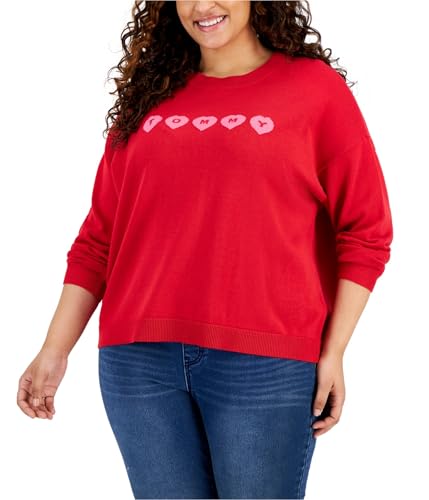 Tommy Hilfiger Womens Crewneck Heart Logo Knit Sweater