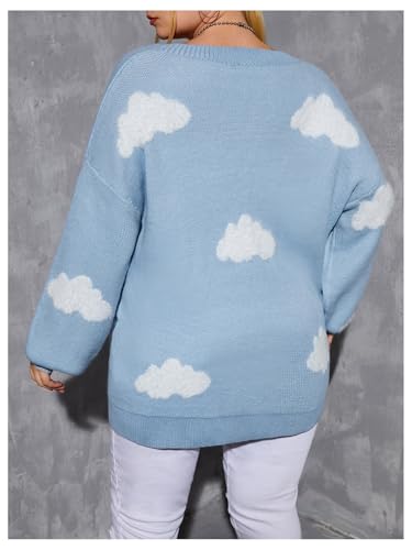 Women's Plus Size Clouds Graphic Sweater Cardigan Button Down Long Sleeve V Neck Fall Sweaters2