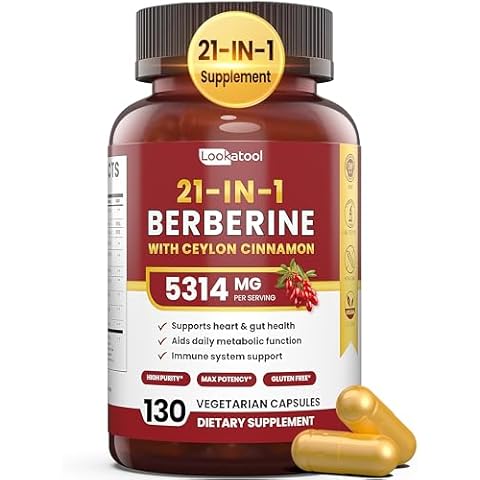 Lookatool 21-in-1 Berberine Supplement with Ceylon Cinnamon - 1500mg Organic Berberine HCL Phytosome, 5X Higher Absorption for Metabolism Support 20 Capsules Cover