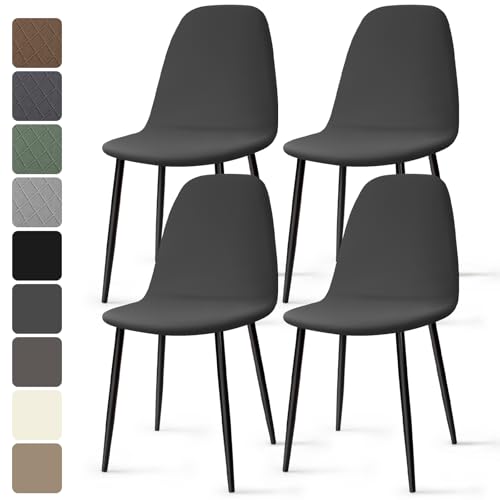 Fundas de Sillas de Comedor 4 Piezas Fundas Sillas Elásticas Ajustables Funda para Sillas de Cocina Modernas Lavables Cubiertas de Sillas para Comedor Hogar Hotel (Gris Oscuro, 4 Piezas)-KC
