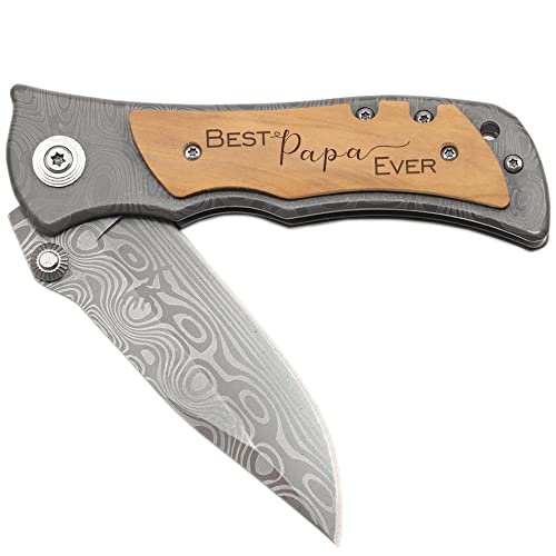 XJF Engraved Pocket Knife Gift for Papa, Best Papa Ever, Father's Day, Birthday Gift for Papa from Grandson Granddaughter, Hiking Camping Gifts for Papa